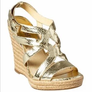Michael Kors Gold Metallic Espadrille Wedge size 9
